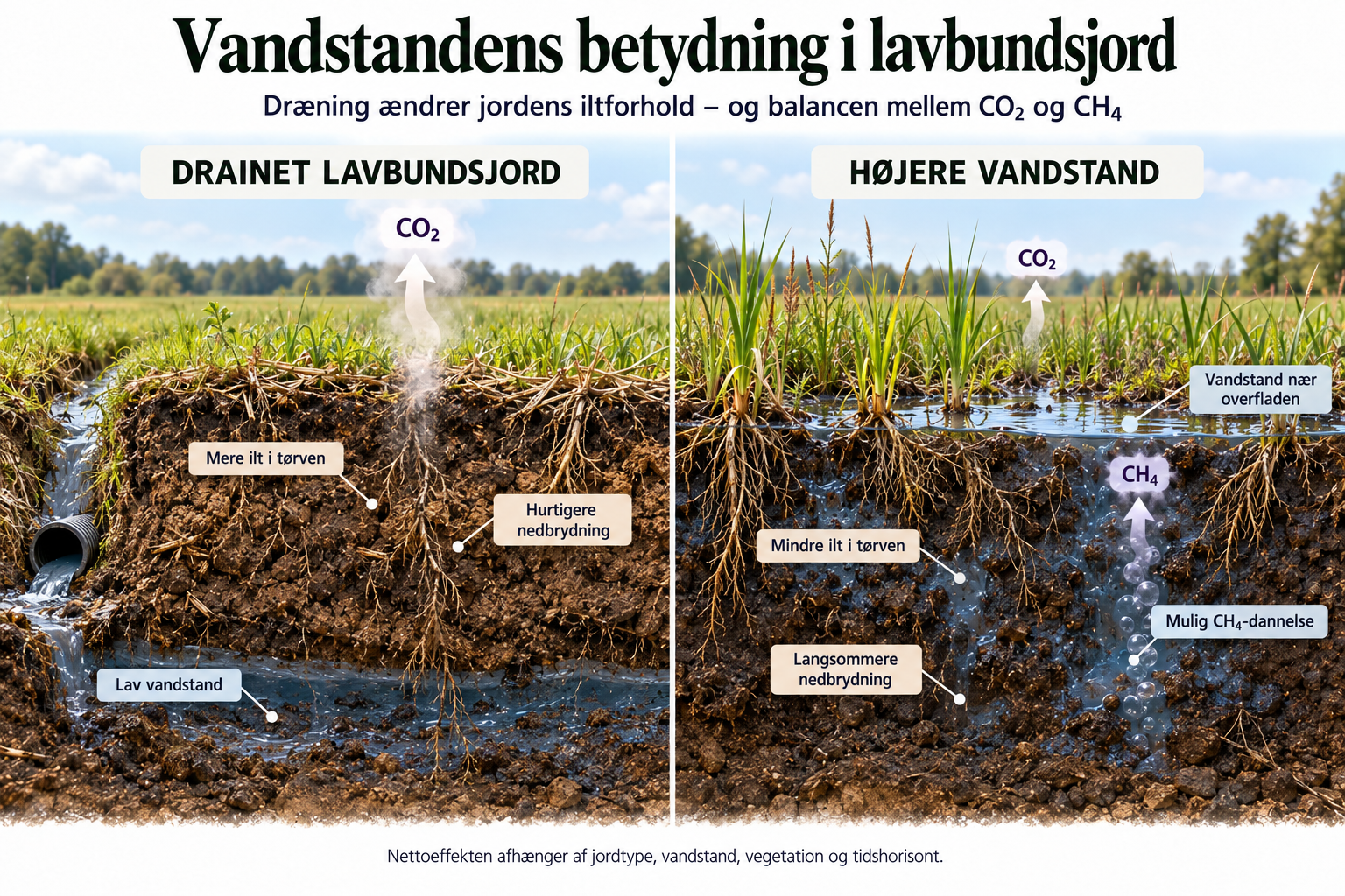 Vandstandens betydning i lavbundsjord